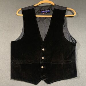 Beyond Leather Suede Vest Mens XL Black Button Front Western Biker Waistcoat